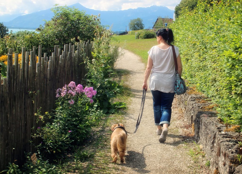 woman walking her dog